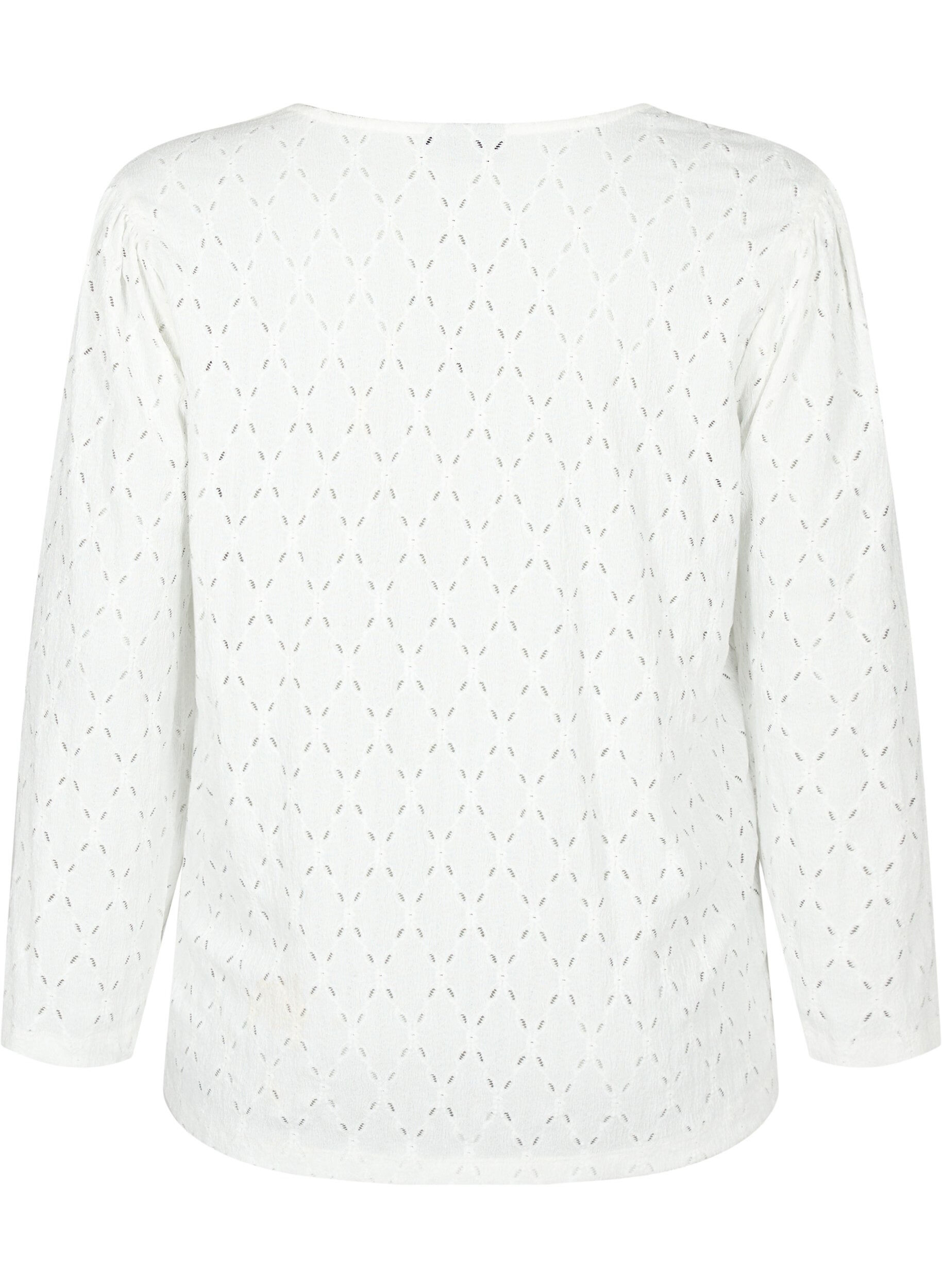Zizzi Blus med V-ringning och h&aring;lm&ouml;nster, Off White, Packshot image number 1