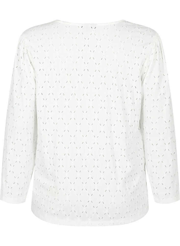 Blus med V-ringning och hålmönster, Off White, Packshot image number 1