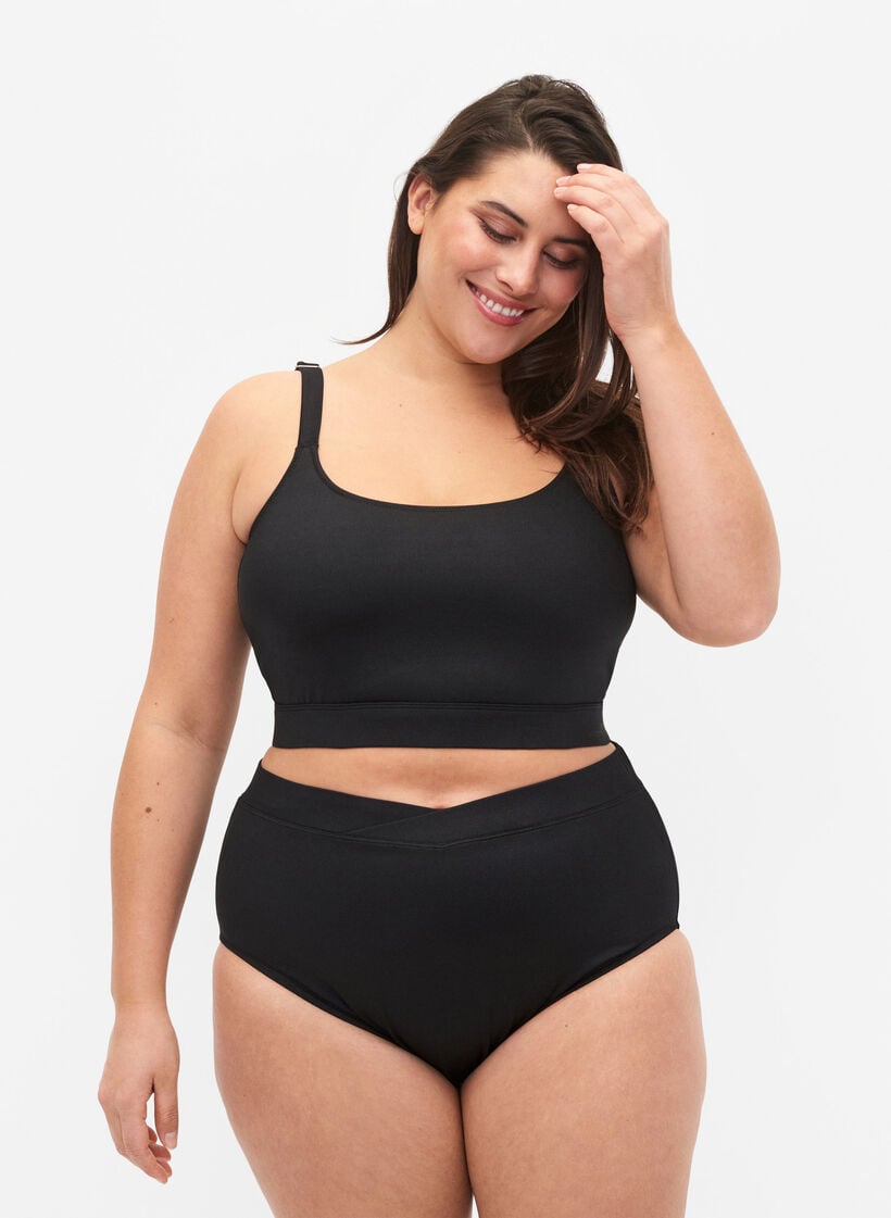 Enfärgade bikinitrosor med hög midja, Black, Model image number 0