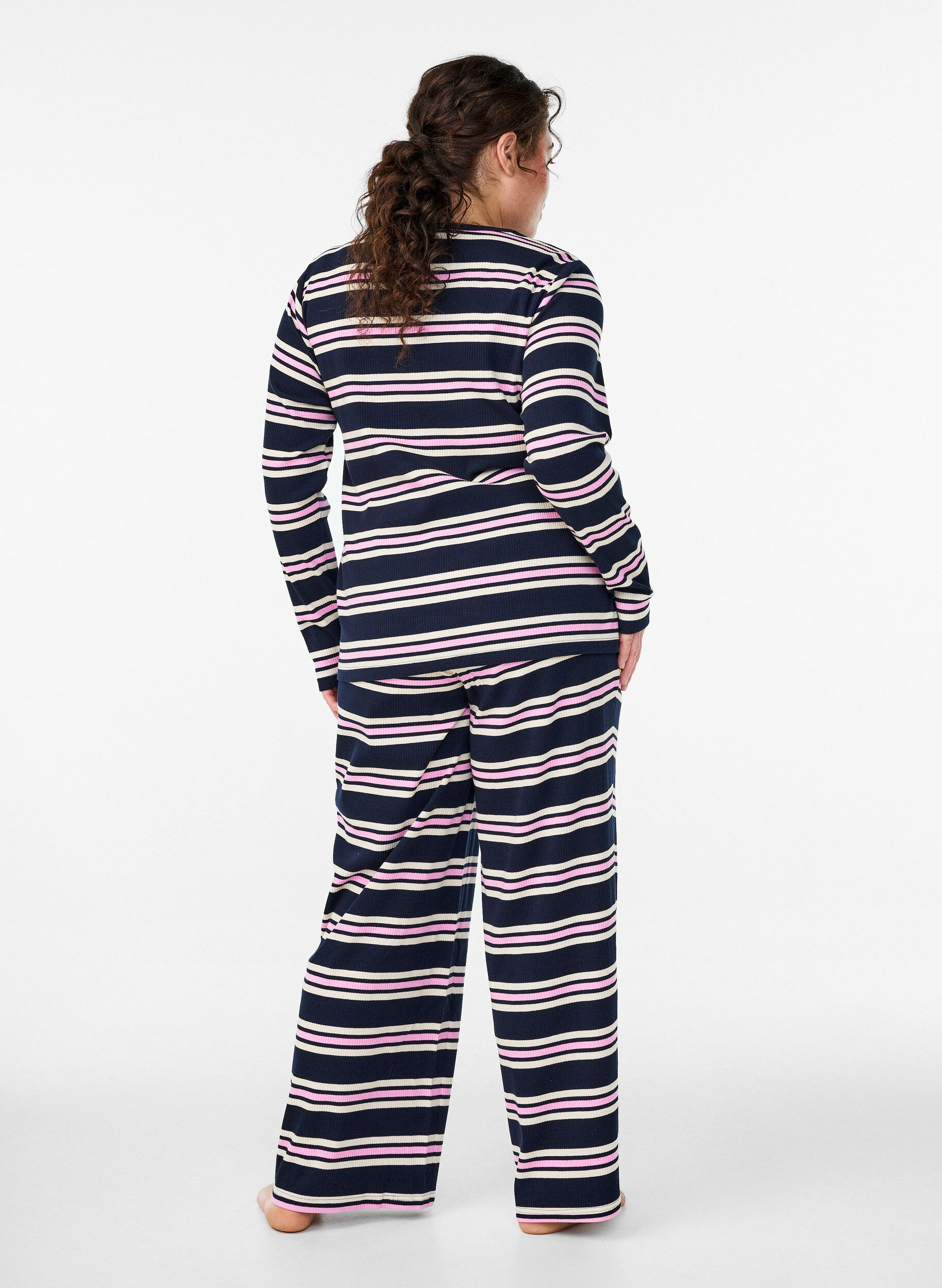 ZizziRandiga pyjamasbyxor med vida ben, Bl&aring;, Model image number 2