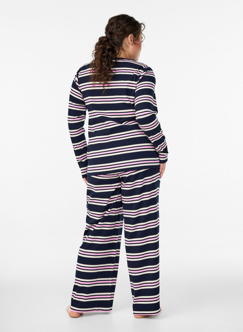 Randiga pyjamasbyxor med vida ben, Bl&aring;, Model image number 2