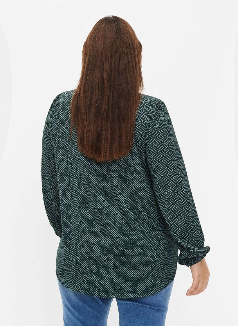 Skjortblus med V-ringning och tryck, Scarab Graphic AOP, Model image number 1