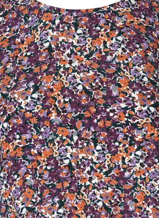 Viskosblus med smock och blommigt mönster, Purple FLower AOP, Packshot image number 2