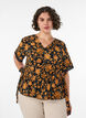 Blommig blus i bomull med knytning, Orange, Model image number 0