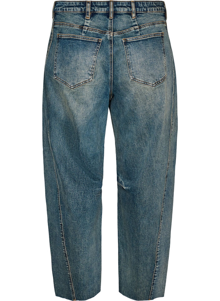 Barrel fit jeans med sliten tv&auml;tt, Bl&aring;, Packshot