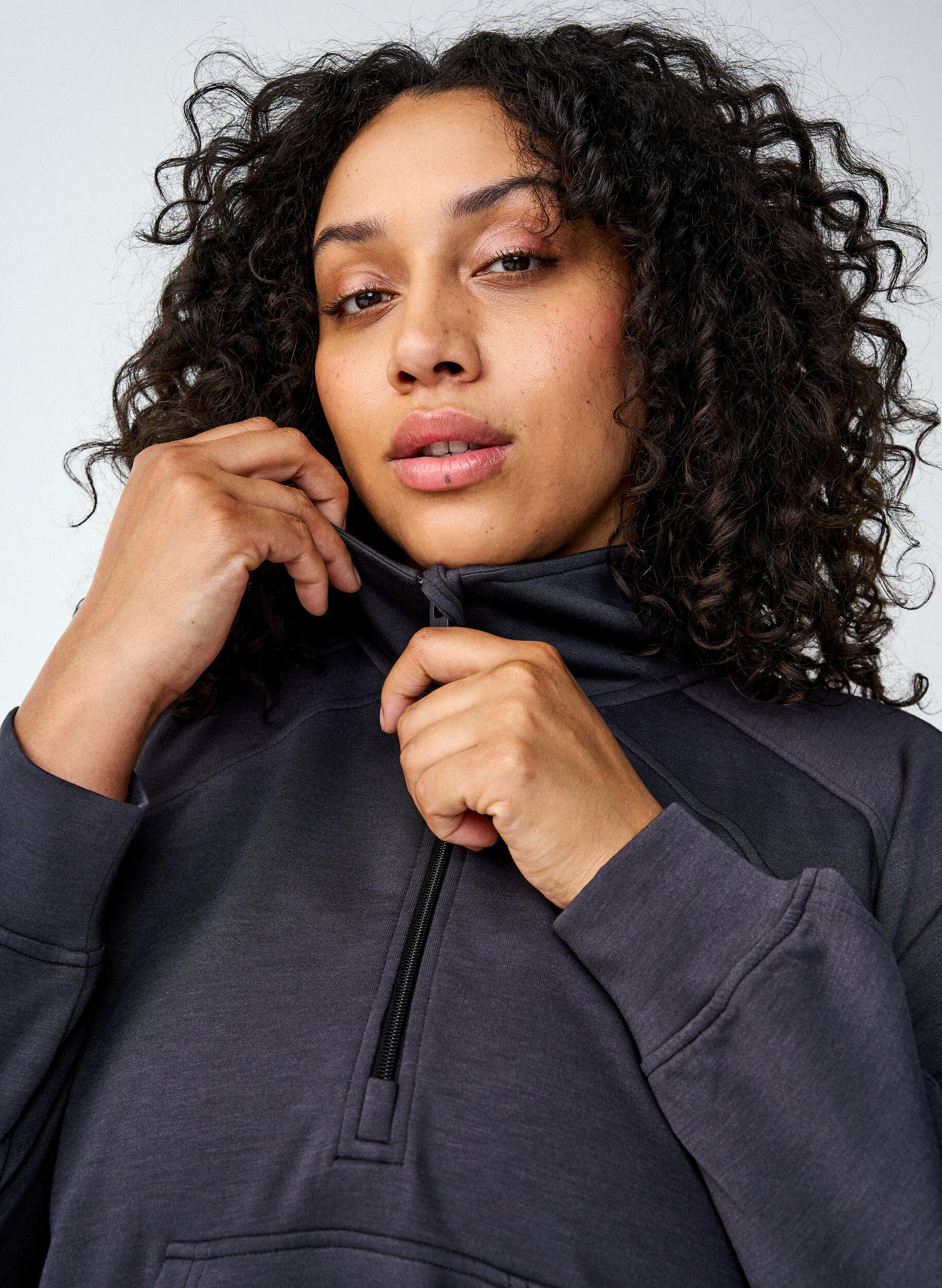 Zizzi Sportig sweatshirt med h&ouml;g hals och dragkedja, Asphalt, Image image number 1
