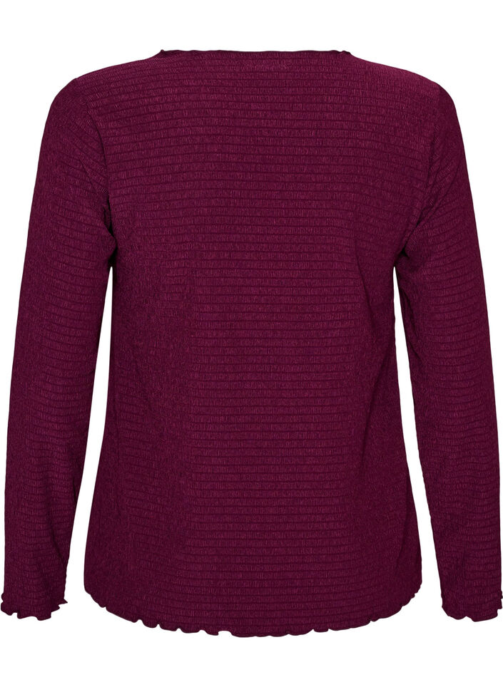 Blus i strukturerat material med v&aring;giga kanter, Lila, Packshot image number 1