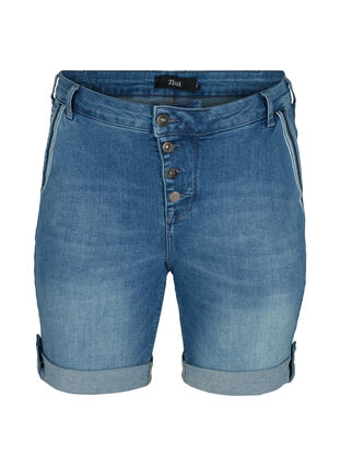 Jeansshorts med uppvikta ben, Light blue denim, Packshot image number 0