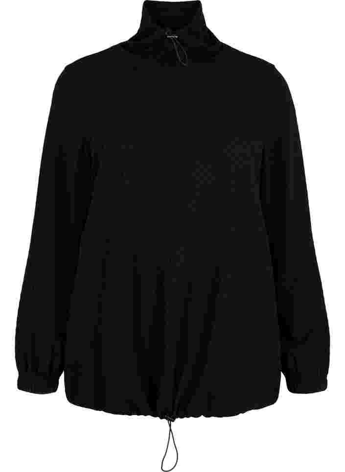 Sweatshirt med hög hals och justerbart snöre, Black, Packshot image number 0