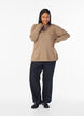 Stickad blus med v-ringning och raglan&auml;rm, Brun, Model image number 1