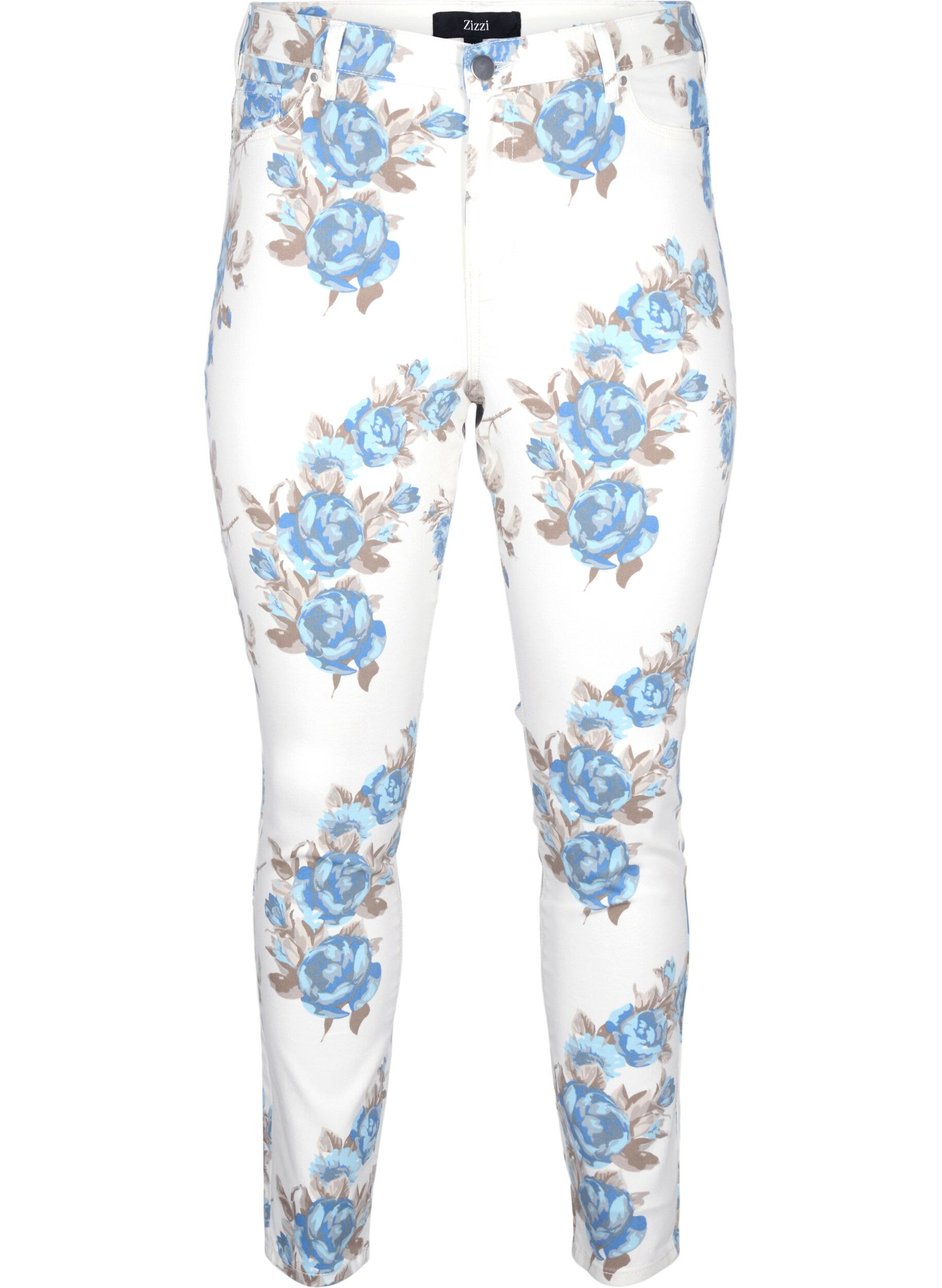 Zizzi Supersmala Amy jeans med blomtryck, Vit, Packshot image number 0