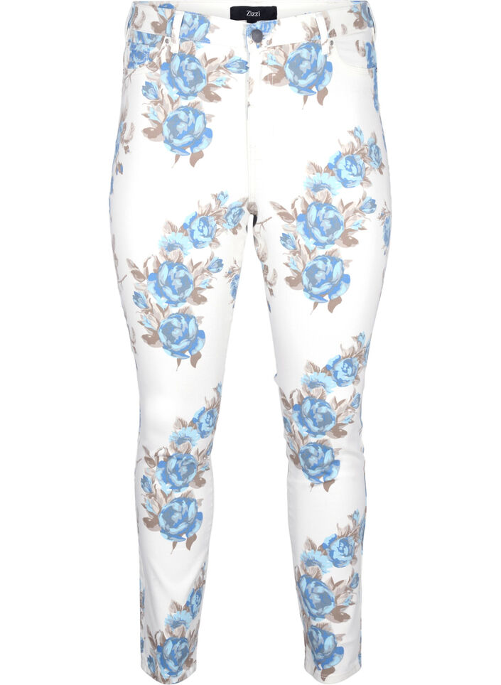 Supersmala Amy jeans med blomtryck, Vit, Packshot image number 0