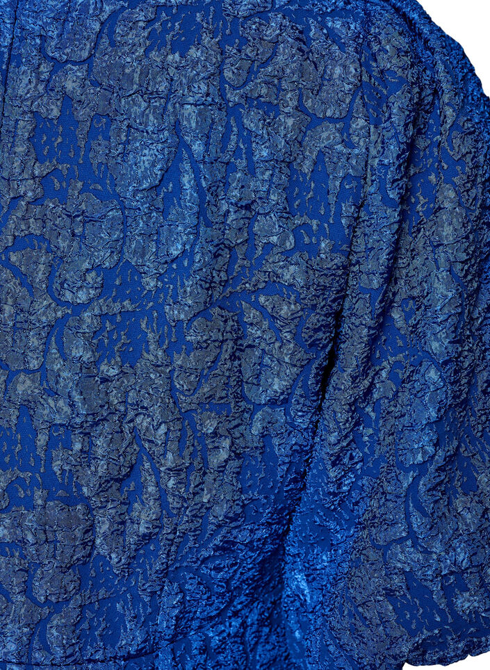 A-linjeformad kl&auml;nning i jacquard med puff&auml;rmar, Bl&aring;, Packshot image number 3