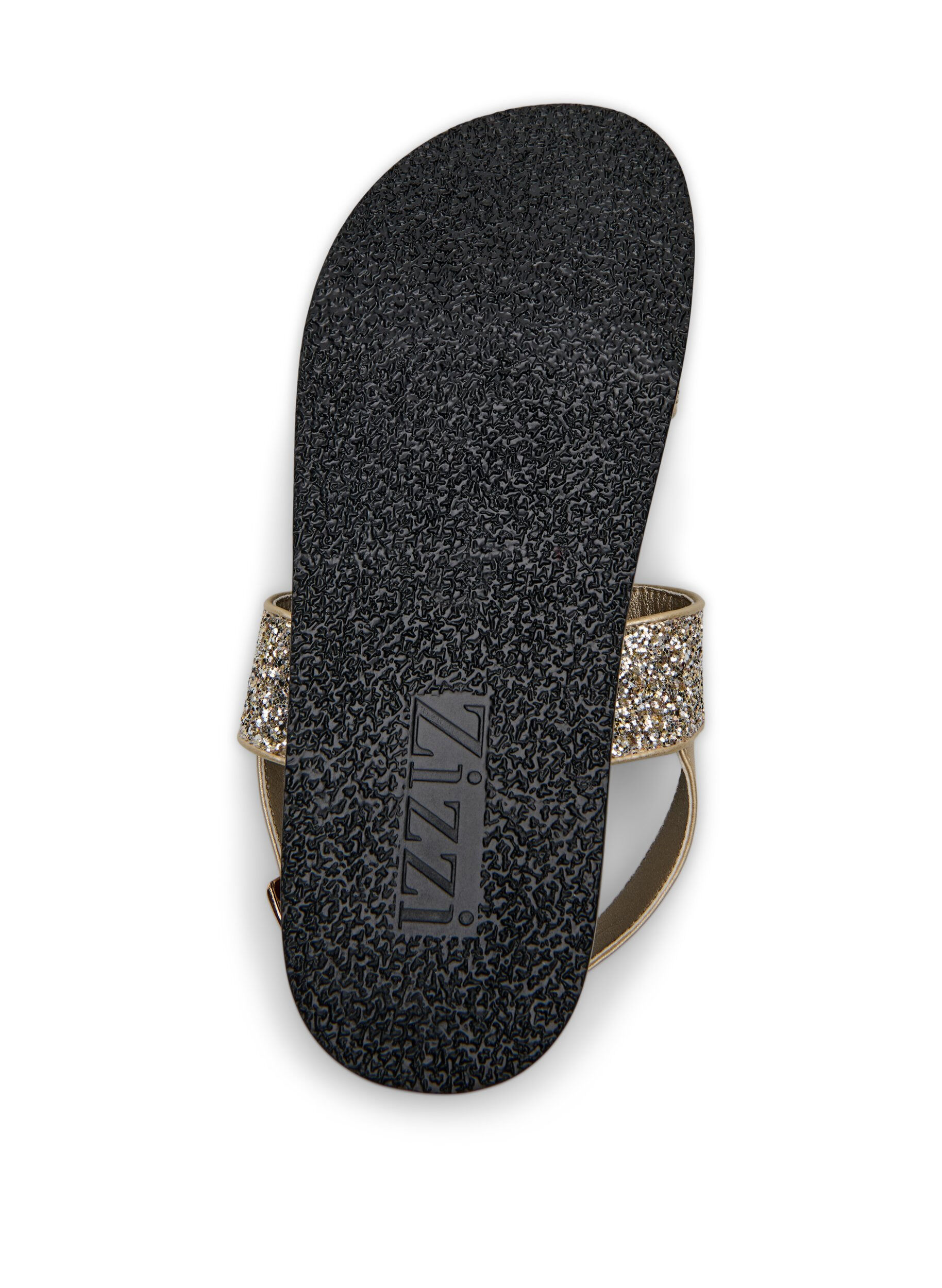 Zizzi Wide fit - Glittersandal med kardborrekn&auml;ppning, Guld, Packshot image number 4