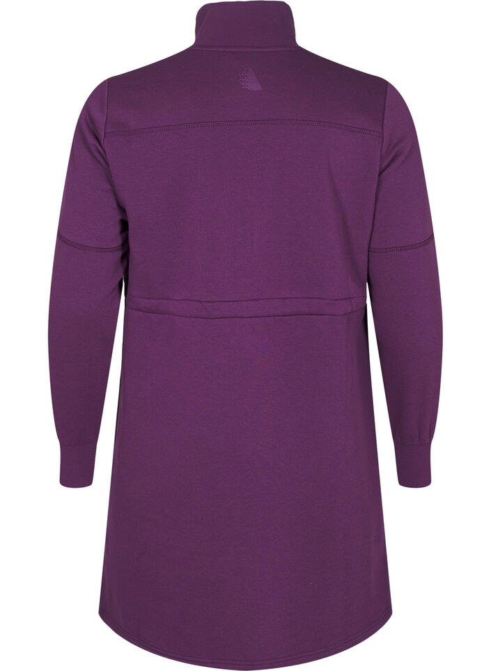Kort sweatshirtklänning med hög hals och justerbar midja, Deep Purple, Packshot image number 1