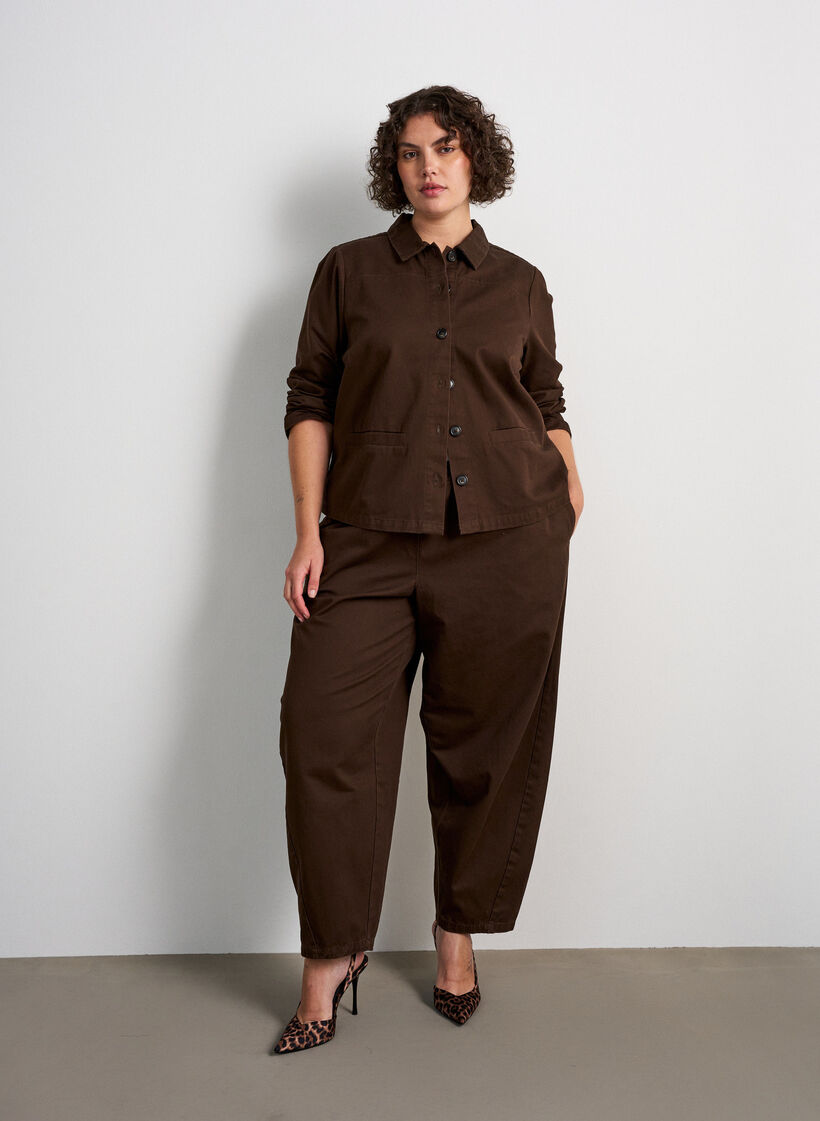 Barrel-jeans med h&ouml;g midja och res&aring;r i midjan, Brun, Model image number 0