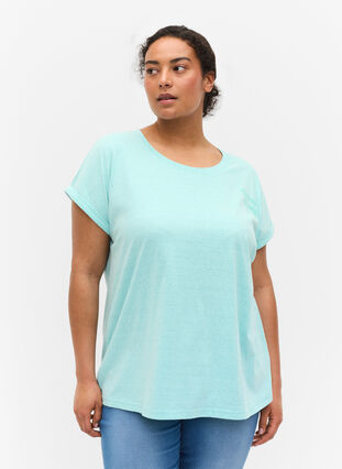 Melerad t-shirt i bomull, Aqua Splash Melange, Model image number 0