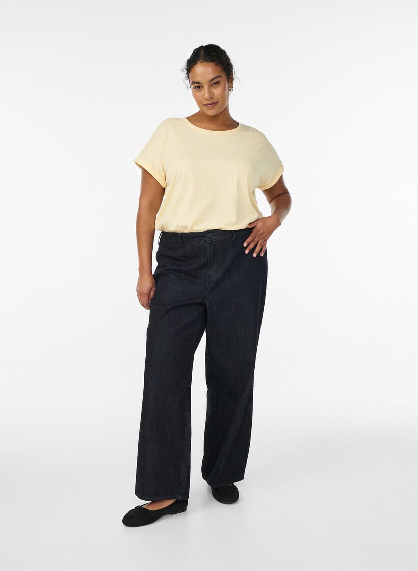 Melerad t-shirt med korta &auml;rmar, Gul, Model image number 1