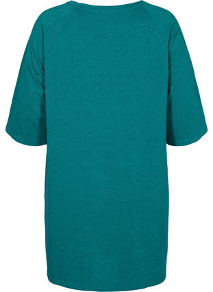 Kampanjvara – Sweatshirtklänning i bomull med fickor och 3/4-ärmar, Teal Green Melange, Packshot image number 1