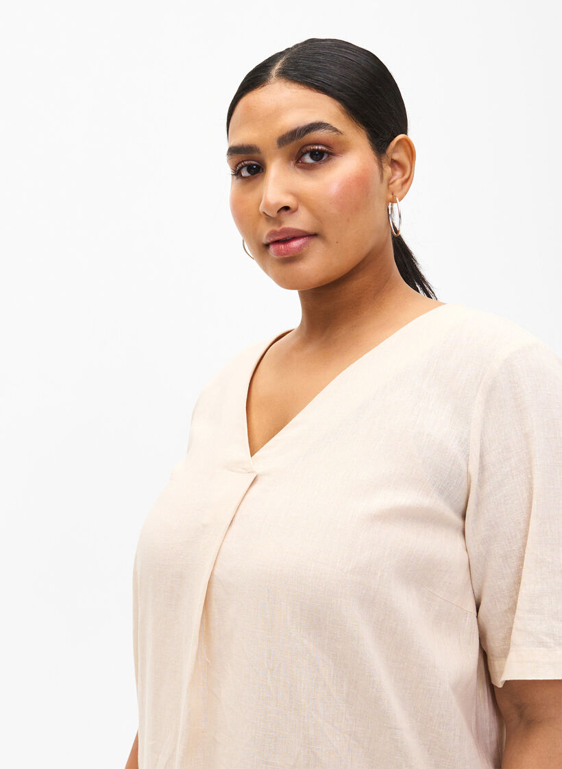 Kaftanklänning i bomulls- och linneblandning, Beige, Model image number 3