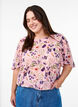 Blus i blommigt med korta &auml;rmar och smock, Rosa, Model image number 0
