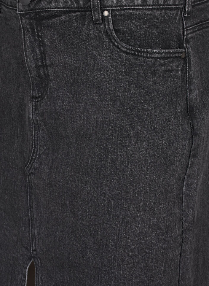 Denimkjol med slits framtill, Dark Grey Denim, Packshot image number 2