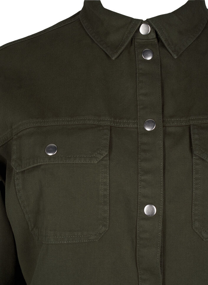 Enfärgad jeansskjorta med bröstfickor, Forest Night, Packshot image number 2