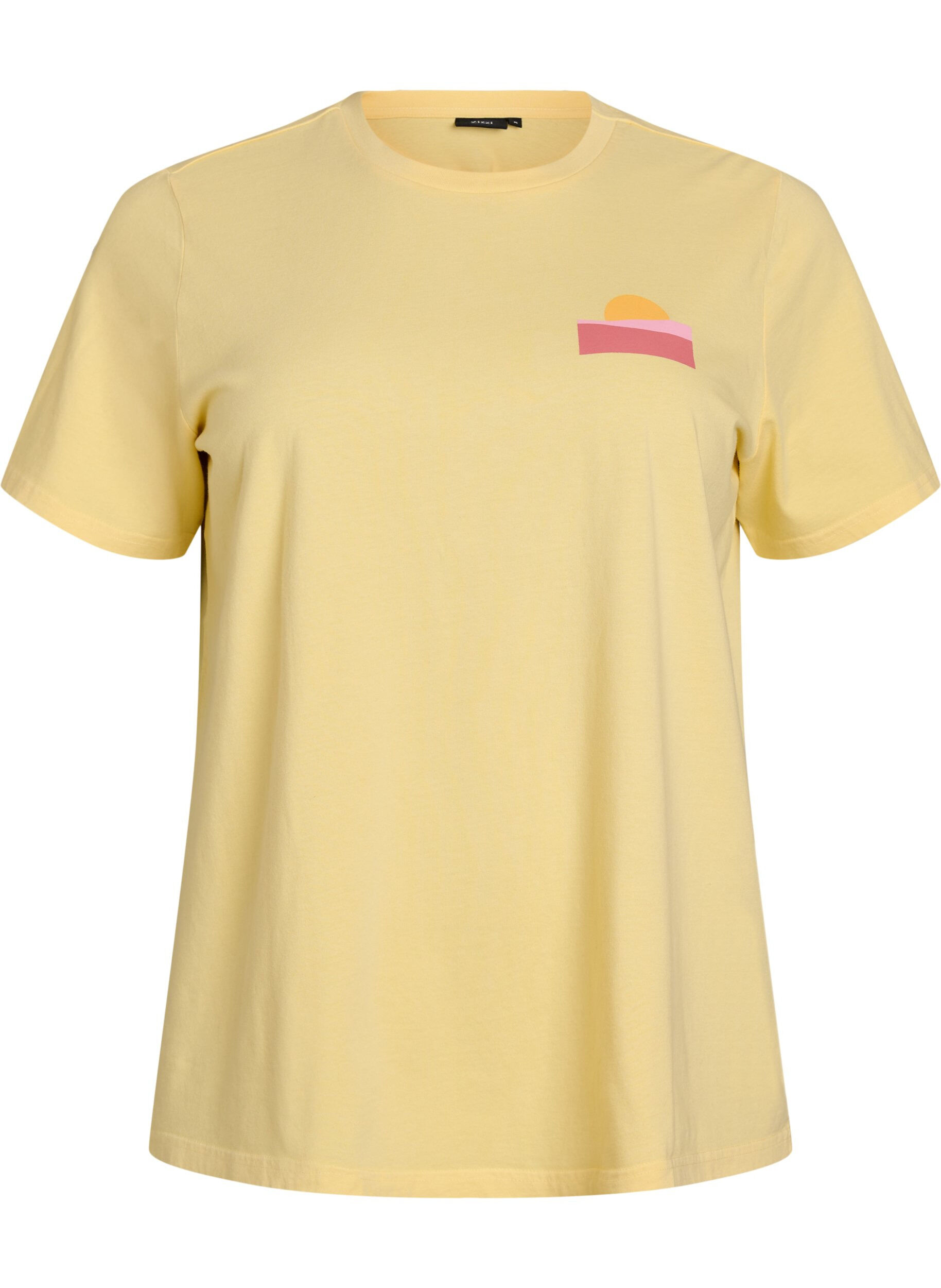 ZizziT-shirt i ekologisk bomull med tryck p&aring; ryggen, Gul, Packshot image number 0
