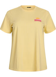 T-shirt i ekologisk bomull med tryck p&aring; ryggen, Gul