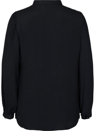 Långärmad skjorta i viskos med volangdetalj, Black, Packshot image number 1