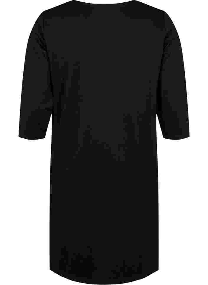 Klänning i enfärgad färg med v-hals och 3/4-ärmar, Black, Packshot image number 1