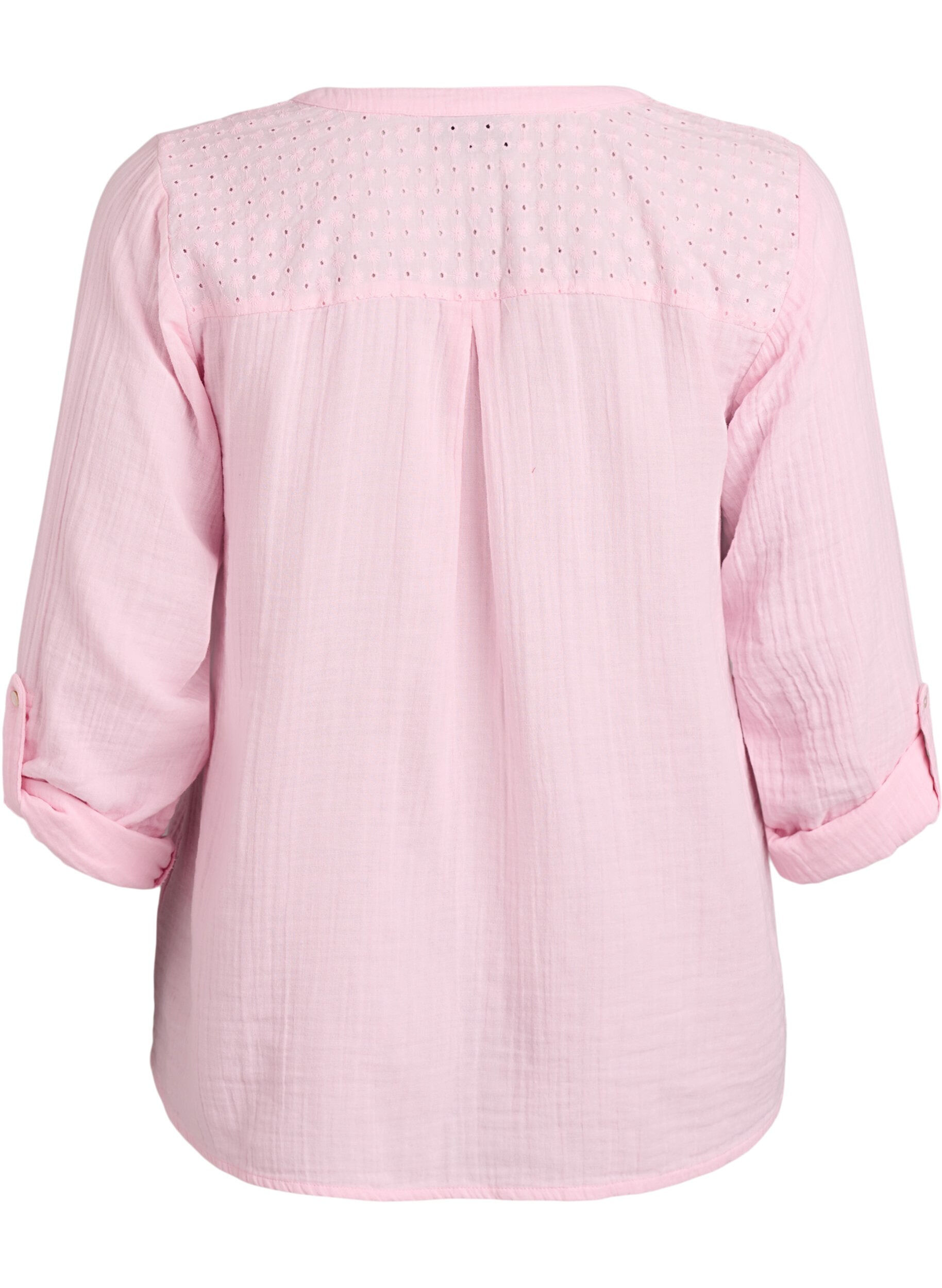 ZizziBlus i bomullsmuslin med broderie anglaise, Rosa, Packshot image number 1