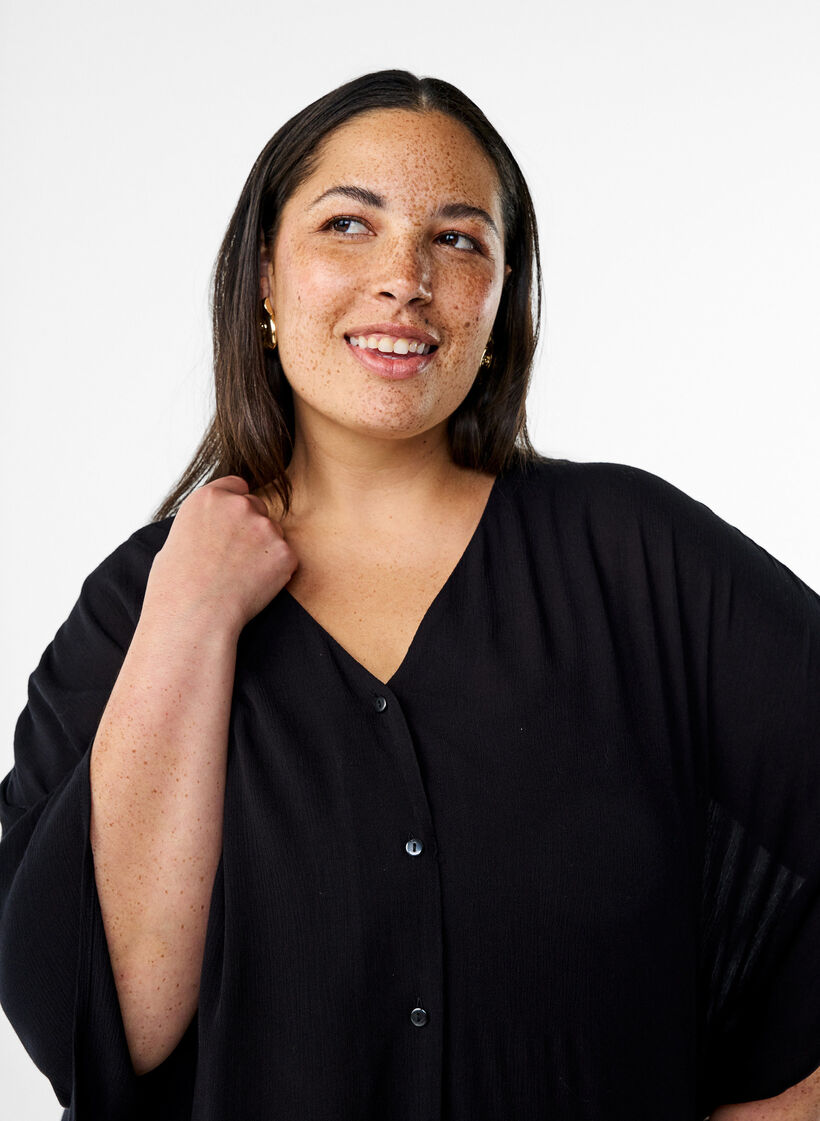 Kaftan strandkl&auml;nning med knappar, Svart, Model image number 2