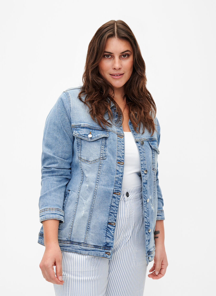 Kort denimjacka i bomull, Light blue denim, Model image number 0