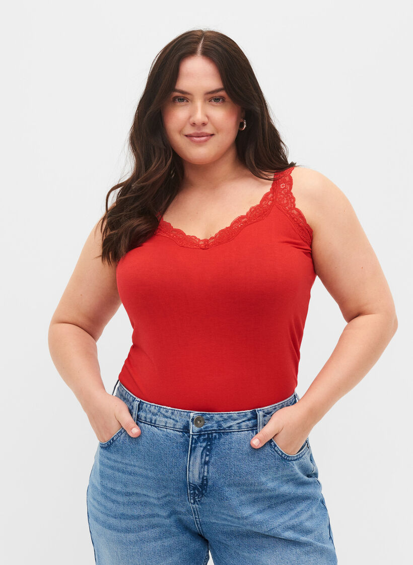 2-pack toppar med spets, Black/Chinese Red, Model image number 0