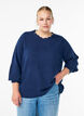 Stickad blus med v&aring;giga kanter, Bl&aring;, Model image number 0