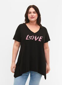 T-shirt i bomull med korta ärmar, Black LOVE, Model