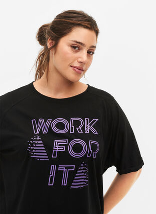 Tränings t-shirt i bomull med tryck, Black w. Work For It, Model image number 3
