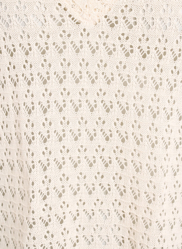 &Auml;rml&ouml;s blus med h&aring;lbroderi och V-ringning, Beige, Packshot image number 2