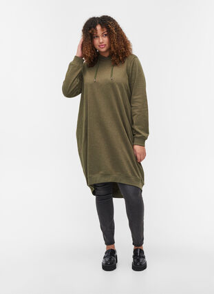 Sweatshirtklänning med huva, Ivy Green Mel, Model image number 2
