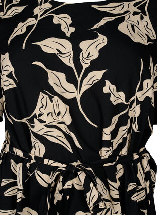 FLASH - Kortärmad klänning med skärp, Black Off White Fl., Packshot image number 2