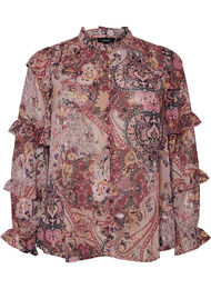 Blus med paisleym&ouml;nster och volangdetaljer, Lila
