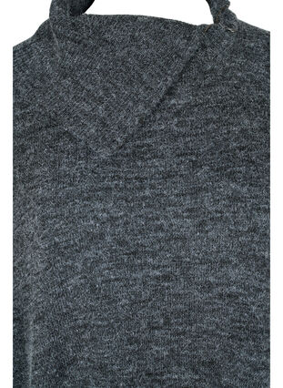 Kortärmad stickad poncho med krage, Dark Grey Melange, Packshot image number 2