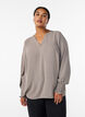 Blus med smockade manschetter och v-ringning, Beige, Model image number 0