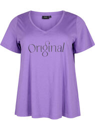 V-ringad t-shirt i bomull med texttryck, Deep Lavender ORI