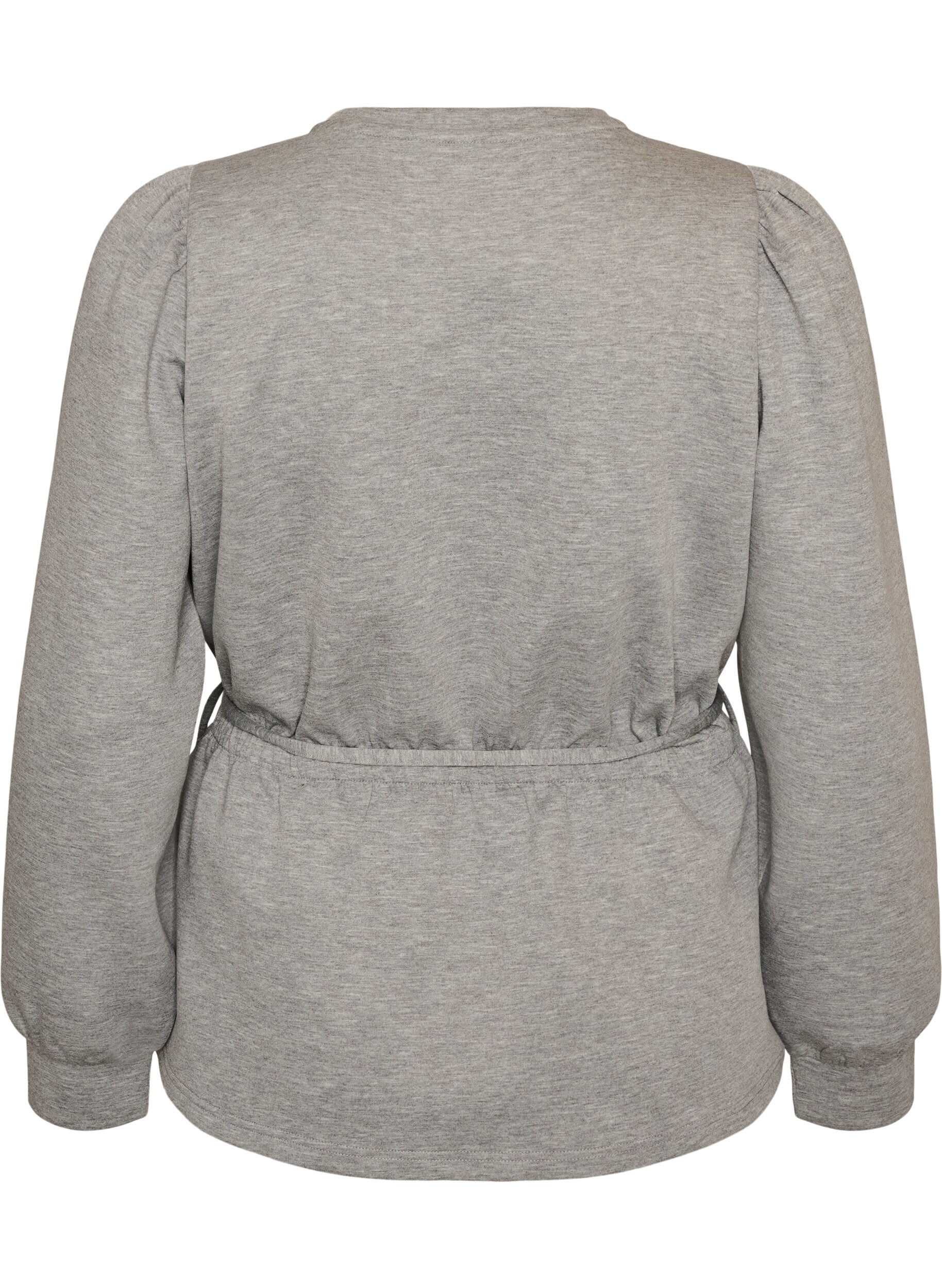 ZizziBlus med knytband och puff&auml;rmar, Gr&aring;, Packshot image number 1