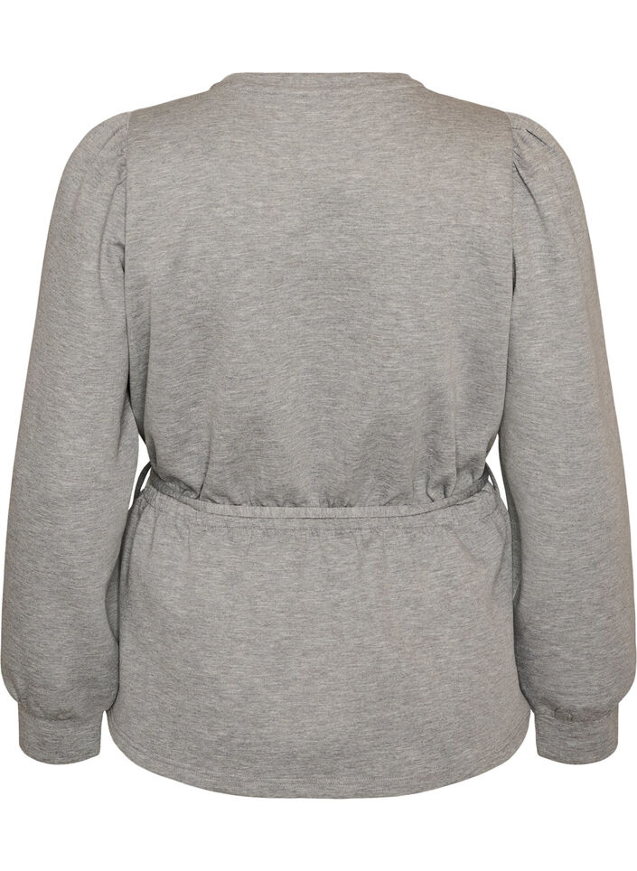 Blus med knytband och puff&auml;rmar, Gr&aring;, Packshot image number 1