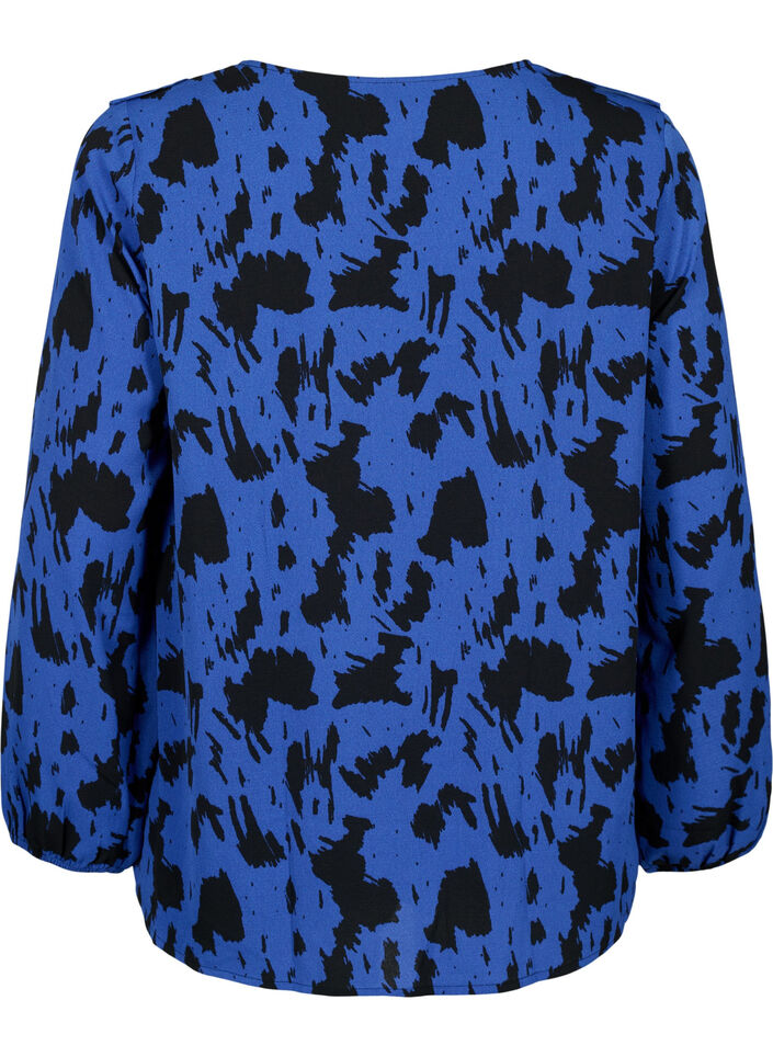 Långärmad blus med volanger, Black Blue AOP, Packshot image number 1