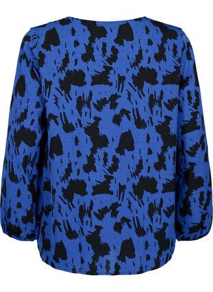 Långärmad blus med volanger, Black Blue AOP, Packshot image number 1