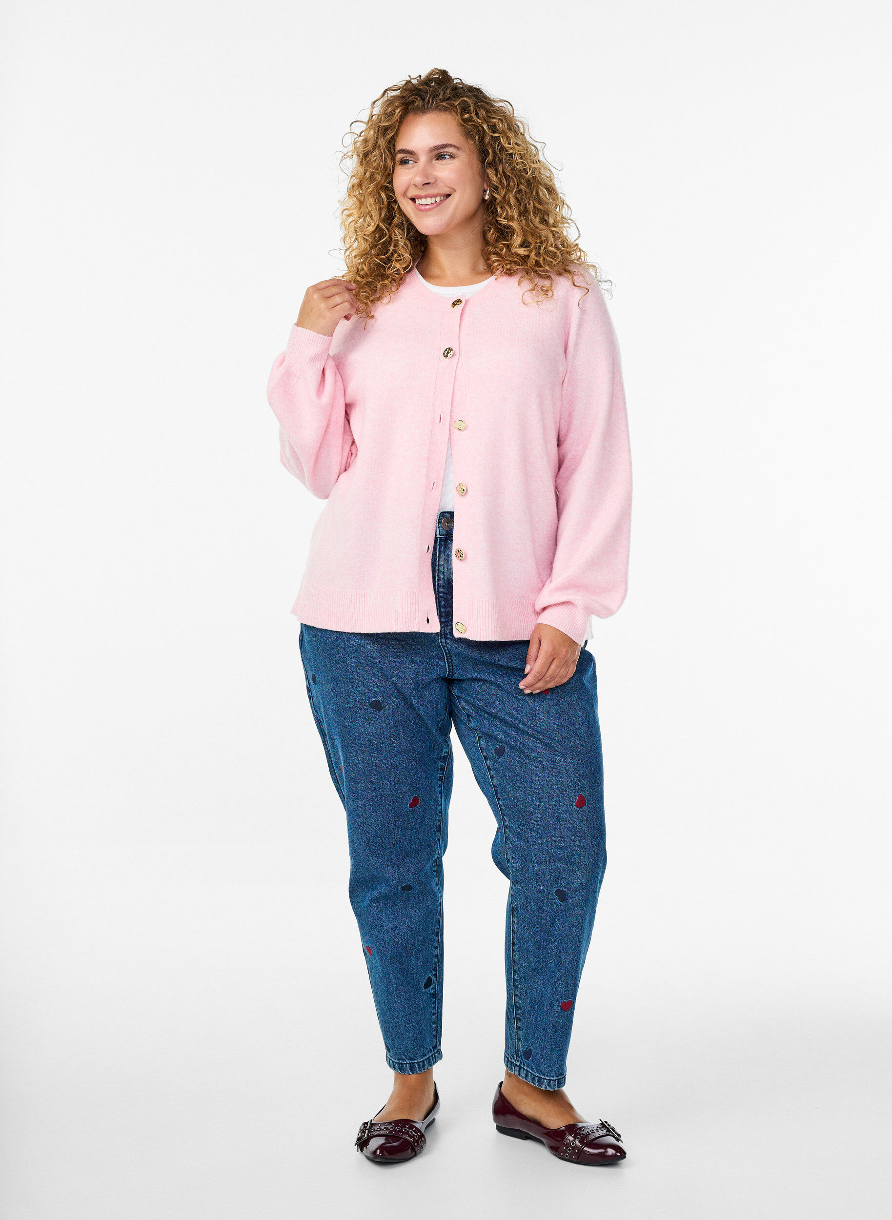 Zizzi Mille Mom Fit-jeans med broderier, Bl&aring;, Model image number 0
